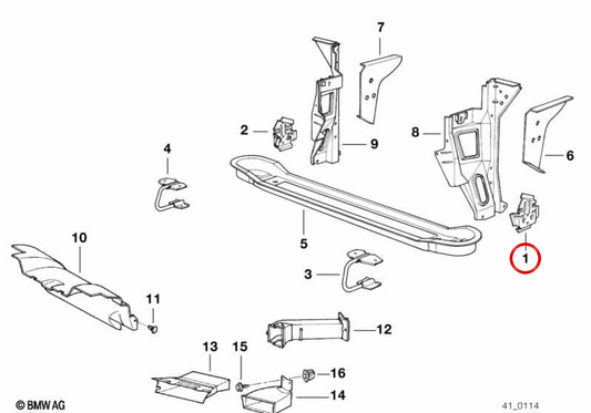 Soporte izquierdo para paragolpes OEM 41141958041 para BMW E32. Original BMW.