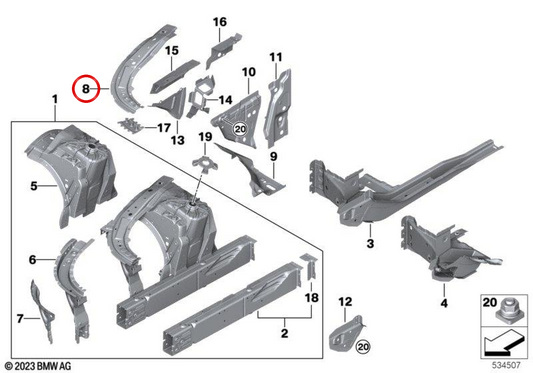Rechte Vorderrad Schritt 41145A37966 für BMW G70. Original BMW.