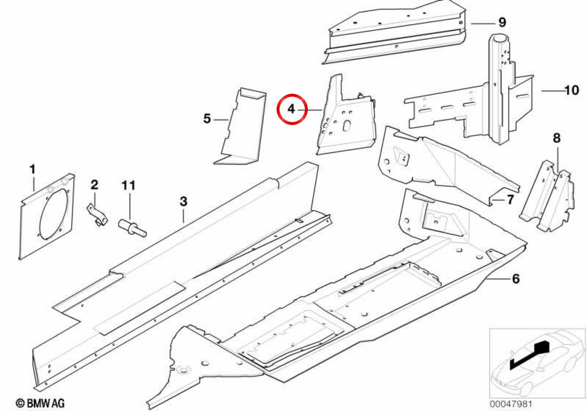 LEFT SUPPORT SEPARATOR PANEL OEM 41147006233 for BMW E52 (Z8). Original BMW.