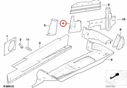 LEFT SUPPORT SEPARATOR PANEL OEM 41147006233 for BMW E52 (Z8). Original BMW.