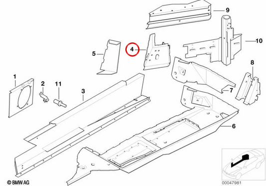 Linksunterstützungsabscheidere Panel OEM 41147006233 für BMW E52 (Z8). Original BMW.