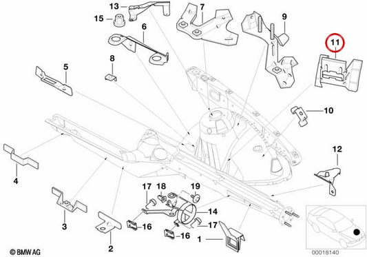 Supporto della nave di espansione OEM 41148190209 per BMW E39. BMW originale.