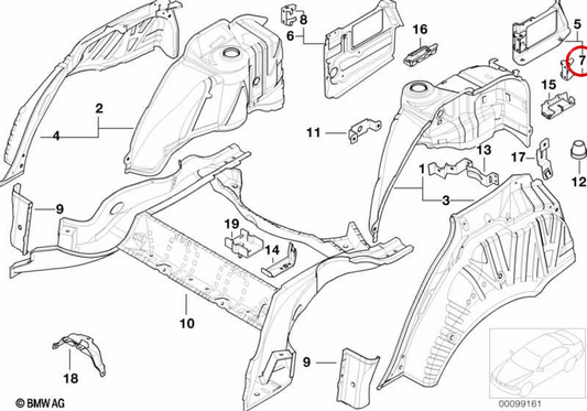 Seitenunterstützung für den linken hinteren Stoßfänger OEM 41148201461 für BMW E39. Original BMW.