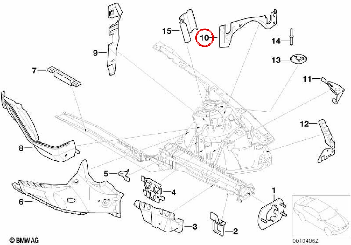 OEM 41148230531 left engine compartment closure plate for BMW E46. Original BMW.