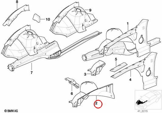 OEM 41148401313 Step ruota anteriore sinistro per BMW E36, Z3. BMW originale.