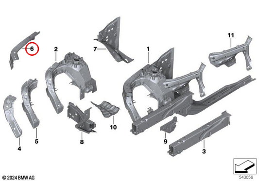 Viga de apoyo para pasarueda exterior derecha OEM 41149642478 para BMW X3 G45, X3L G48. Original BMW.