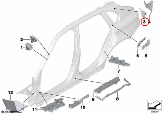 Panel exterior del pilar D izquierdo OEM 41212990679 para BMW E84. Original BMW.