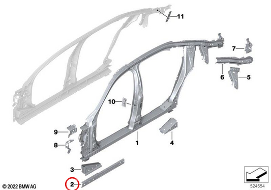OEM 41215A37B23 Links vordere Seitenverstärkung für BMW F10, F11, F06. Original BMW.