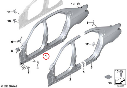 Frame laterale estero destro 41215A37B52 per BMW E46. BMW originale.