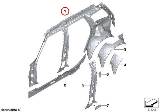 Linker innerer Seitenrahmen OEM 41215A4E7F3 für MINI Countryman U25 (11/2023 - 10/2030) und mehr. Originaler MINI.