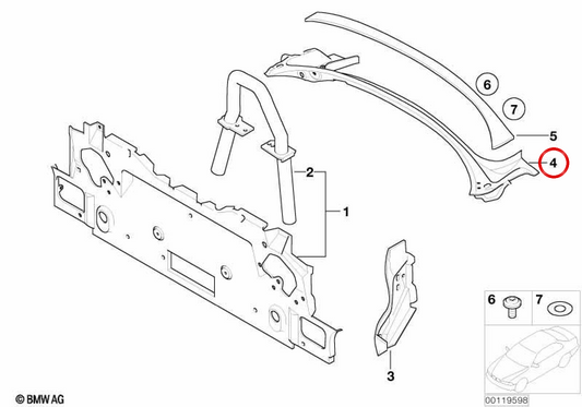 Marco inferior de luneta trasera OEM 41217064704 para BMW E85 (Z4). Original BMW.