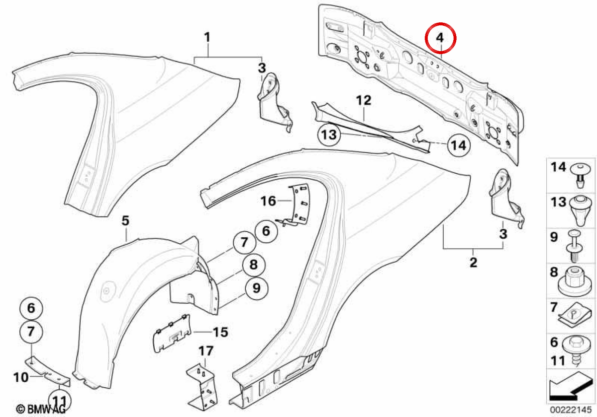 Complete rear lining OEM 41217111263 for BMW E60, E61. Original BMW.