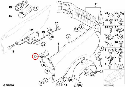 Suporte de parede lateral traseira / tanque de enchimento OEM 41217111468 para BMW E85, E86. BMW genuíno.