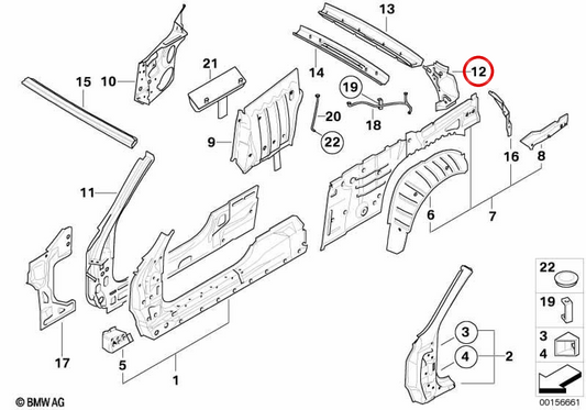 Rechte hintere Mondrahmen 41217127396 für BMW E64. Original BMW.