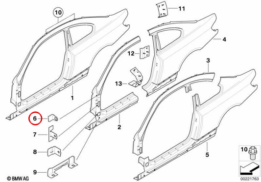 Soporte superior del panel lateral OEM 41217168973 para BMW E92 y E93. Original BMW.