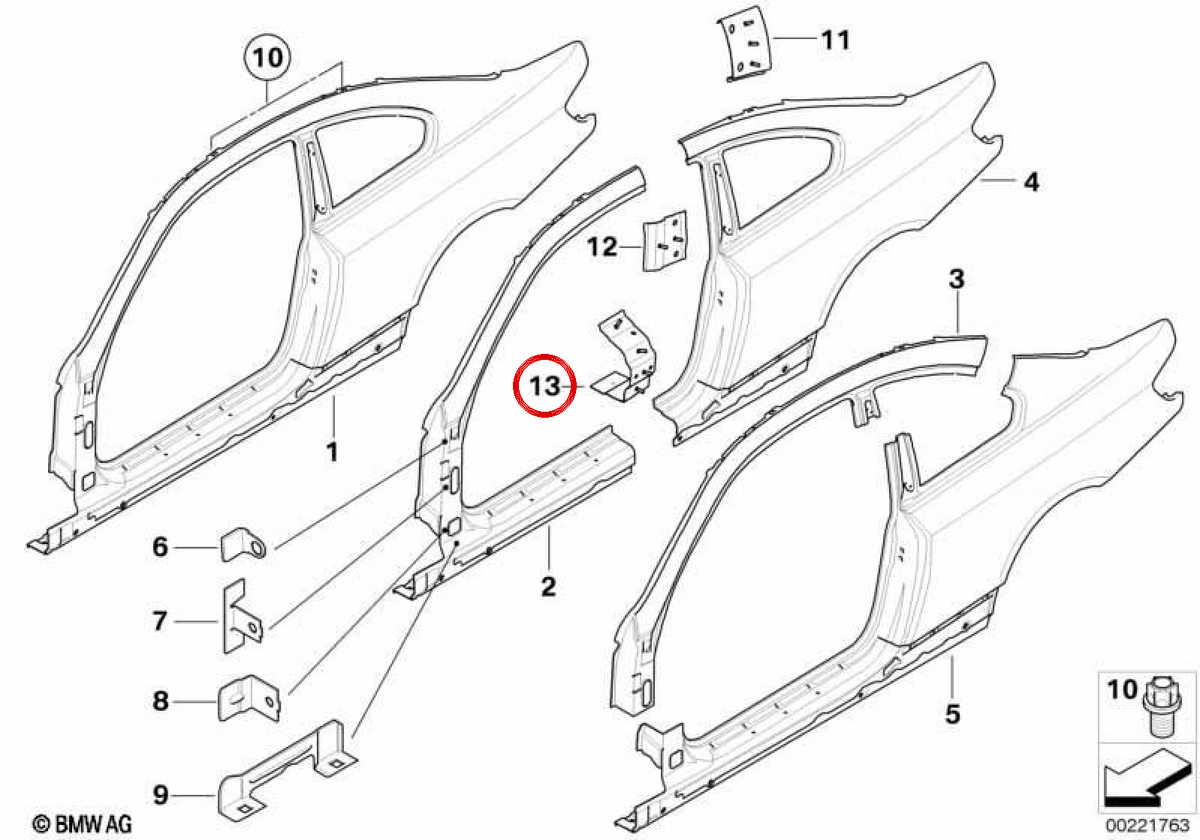 Rinforzo sinistro OEM 41217275561 per BMW E92, E93. BMW originale.