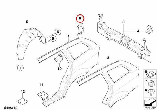 Renforcement Pilar D izquierdo OEM 41217275602 pour BMW E91. BMW d'origine.