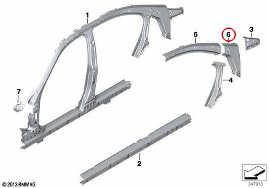 Reforço do pilar C direito OEM 41217298002 para BMW F30 e F80. BMW genuíno.