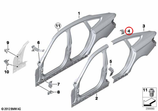 Refuerzo pilar D izquierdo OEM 41217334025 para BMW F34. Original BMW.