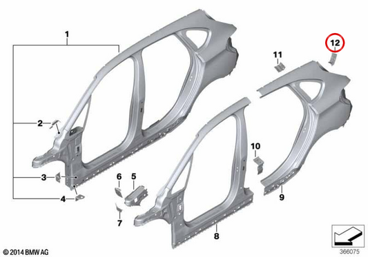 Refuerzo pilar D derecho OEM 41217407916 para BMW F46. Original BMW.