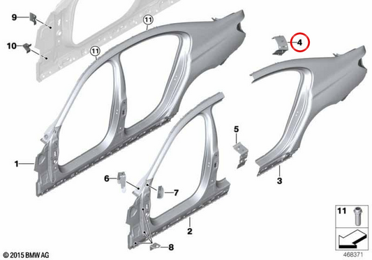 Refuerzo de chapa del pilar C derecho OEM 41217425172 para BMW G11, G12. Original BMW.