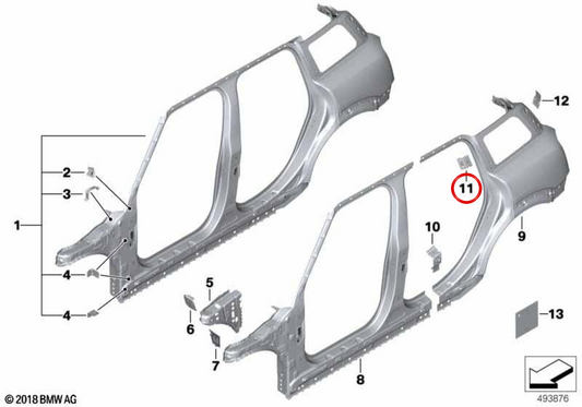 Piastra di rinforzo montante C destro OEM 41217474060 per MINI F60 Countryman, Countryman LCI. MINI originale.