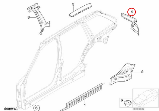 Innenpanel von Pilar d izquierdo OEM 41218191703 für BMW E36 (316i, 318i, 320i, 323i, 325i, 328i, M3). Original BMW.