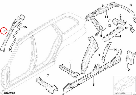 Cubierta paravientos interior derecha OEM 41218252598 para BMW E39. Original BMW.