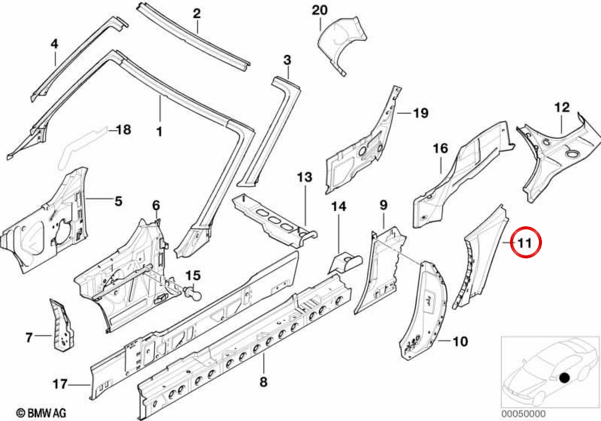 Left front fin OEM 41218398647 for BMW E36 (all compatible models). Original BMW replacement.