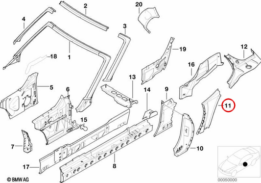 Asa dianteira esquerda OEM 41218398647 para BMW E36 (compatíveis com todos os modelos). Peça de reposição original BMW.