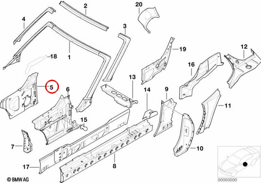 Interni di Guarnned dal pilar a Izquierdo OEM 41218398677 per BMW E36 e Z3. BMW originale.