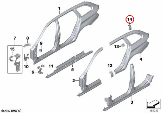 Renforcement Pilar D Izquierdo OEM 41219240061 pour BMW F11. BMW d'origine.
