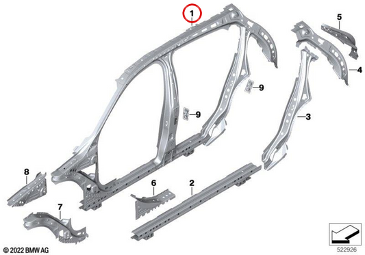 Estructura lateral central izquierda OEM 41219498371 para BMW F40, F70. Original BMW.