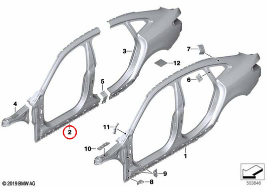 Cubierta exterior del pilar A derecho OEM 41219498462 para BMW F44. Original BMW.