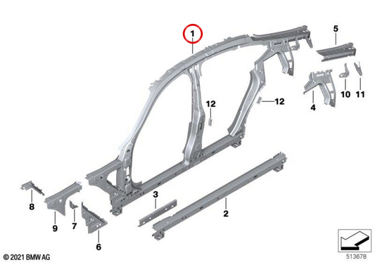 Seitenrahmen centro direito OEM 41219625520 para BMW G26. BMW genuíno.