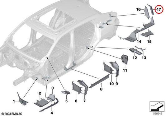 Pieza de forma columna C trasera OEM 41219634123 para BMW X2 (U10) 16i, 18d, 18i, 20i, 23i, M35i xDrive. Original BMW.