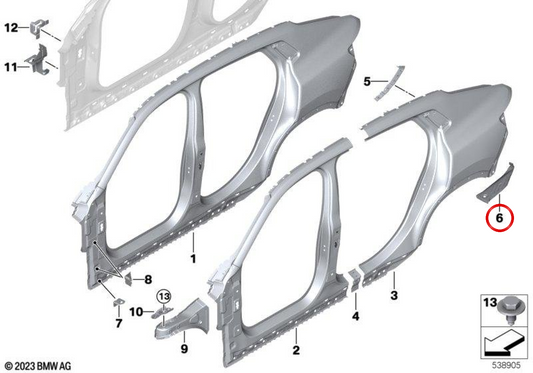 Extension d'aile arrière gauche OEM 41219635993 pour BMW X2 U10. Véritable BMW.