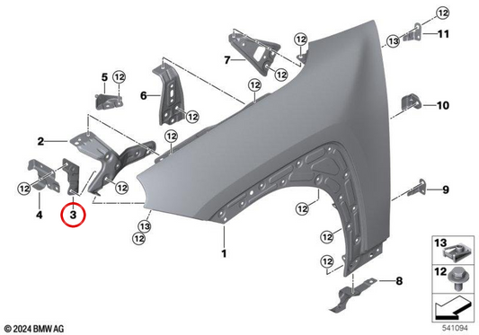 Traverse de paroi latérale avant droite OEM 41219644217 pour MINI Aceman J05, Aceman E, Aceman SE, JCW Aceman E. MINI d'origine.