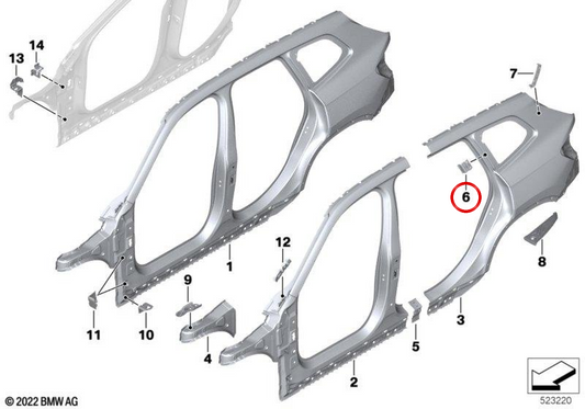 Rinforzo a destra Pilar C OEM 41305A58AE4 per BMW X1 {U11, U12}. BMW Body Piece originale.