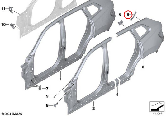 D-Säulenverstärkung oben rechts OEM 41305B3F2E8 für BMW X3 G45, X3L G48. Original BMW.