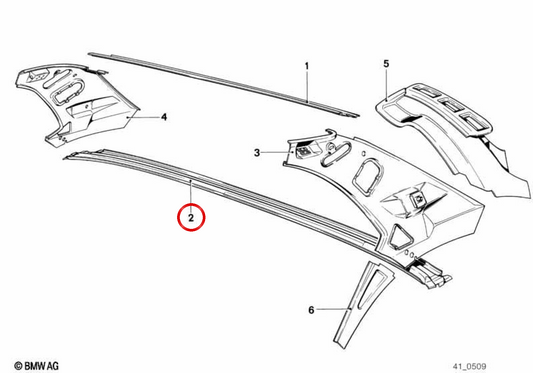 Marco inferior de luna trasera OEM 41321858066 para BMW E23. Original BMW.