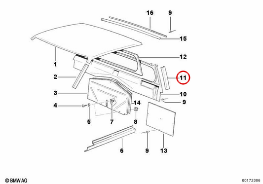 Frame del tetto a destra OEM 4132165138 per BMW E46. BMW originale.