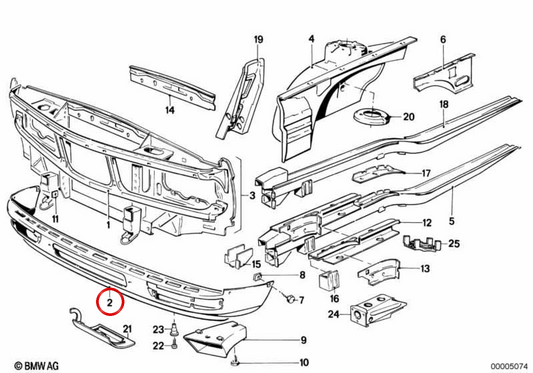 Defensa delantera inferior OEM 41331922061 para BMW E28. Original BMW.
