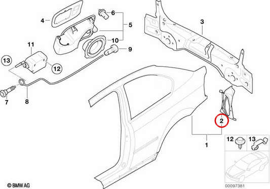 Carcaça interna da luz traseira esquerda OEM 41347021959 para BMW E46 (Saloon e Touring). BMW genuíno.
