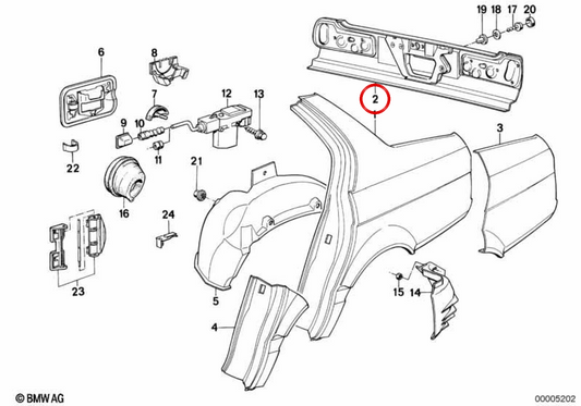 Panel de cierre de carrocería OEM 41348111901 para BMW E32. Original BMW.