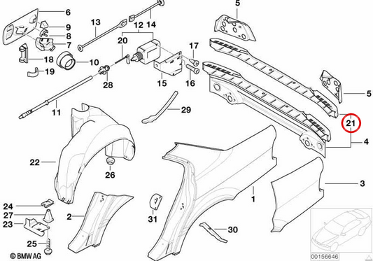 Außenpaneel des hinteren Stoßfänger OEM 41348150939 für BMW E38. Original BMW.