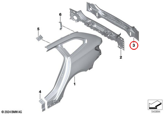 Rückwand-Außenblech OEM 41349635252 für BMW 5er G61 Touring, G99 M5 Touring. Original BMW.
