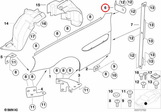 Support côté supérieur OEM 41357011643 pour BMW E52. BMW d'origine.
