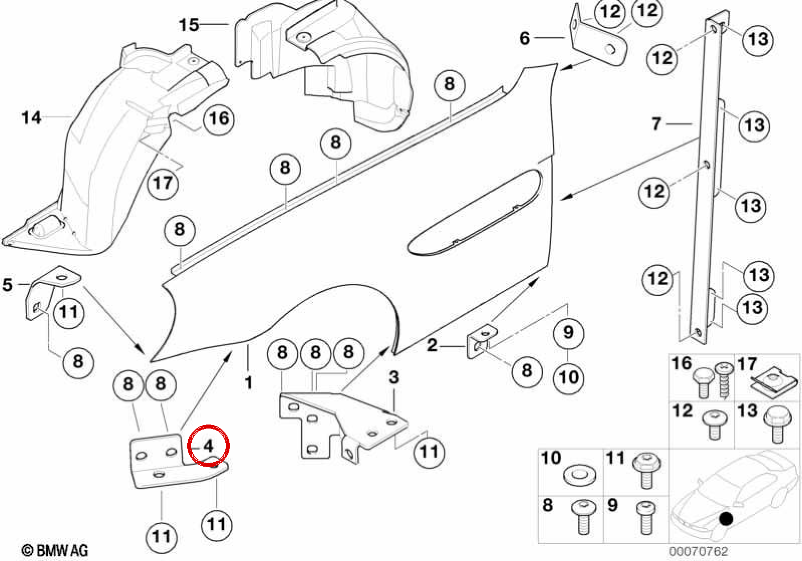 Supporto interno OEM 41357011645 Sfigni per la BMW E52. BMW originale.