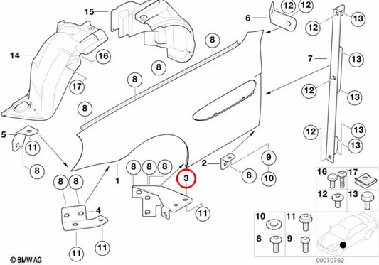 OEM 41357011647 left front wheel step for BMW E52. Original BMW.